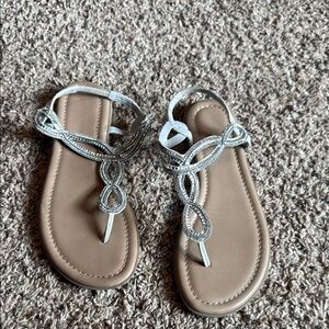 Elegant Silver Beaded Sandals